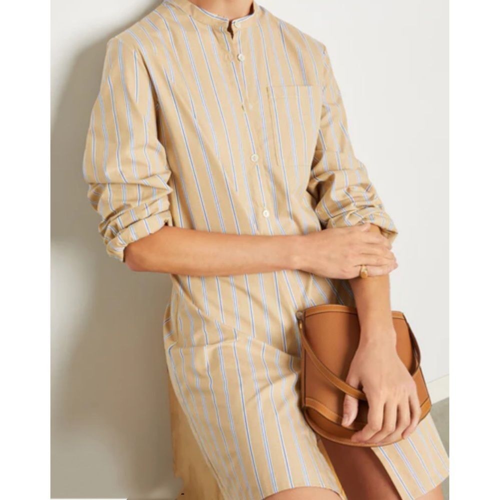 Matin Studio Tan & Blue Stripe 100% Organic Cotton Mini Shirtdress AU 8 US 4